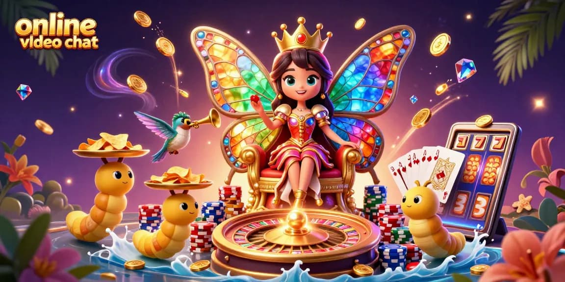 Engaging in online video chat while surrounded by casino-themed characters and elements.