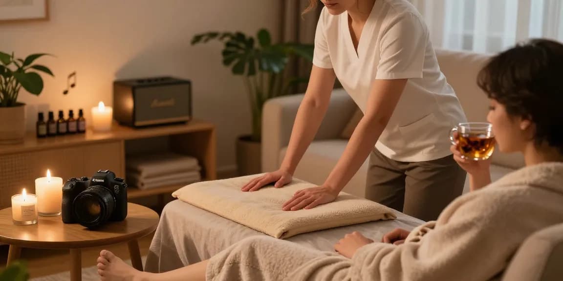 Experience the best 남양주출장안마 with a professional therapist setting up a cozy massage space.