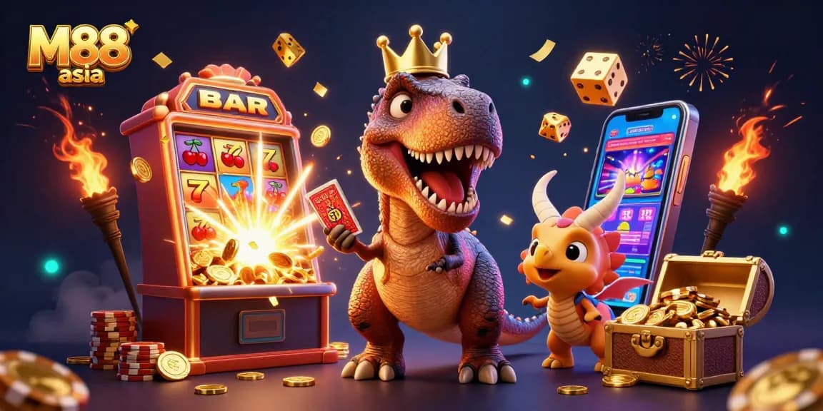 Engage with M88 asia through thrilling card games with a vibrant 3D casino scene.