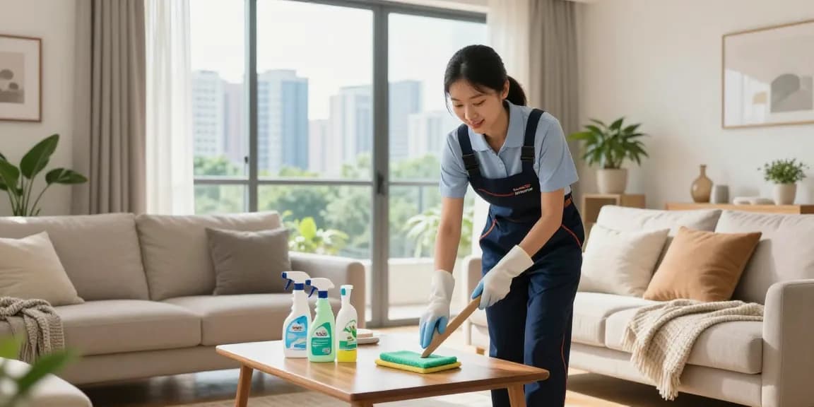 Home cleaning services Hong Kong showcased by a professional cleaner in a modern apartment.