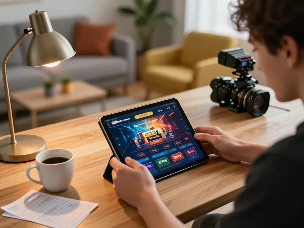 Experience seamless gameplay at 888top trang chủ using a tablet in a cozy setting.