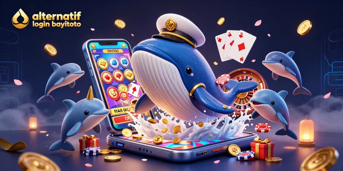 Engage with alternatif login bayitoto through this vibrant casino-themed scene with playful sea creatures and gaming elements.