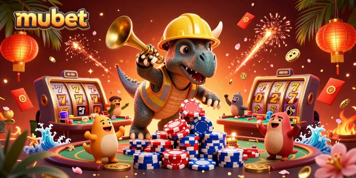 Engage with mubet at a vibrant casino scene featuring exciting characters and dynamic gambling elements.