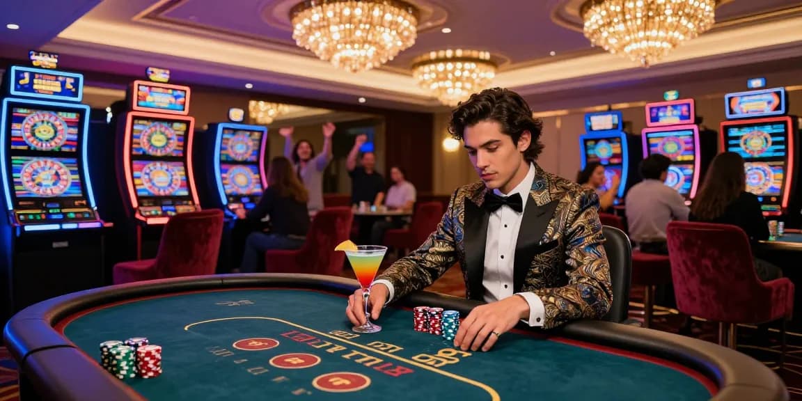 Scena kasino online mewah luxury12 dengan suasana permainan yang glamor dan semarak.