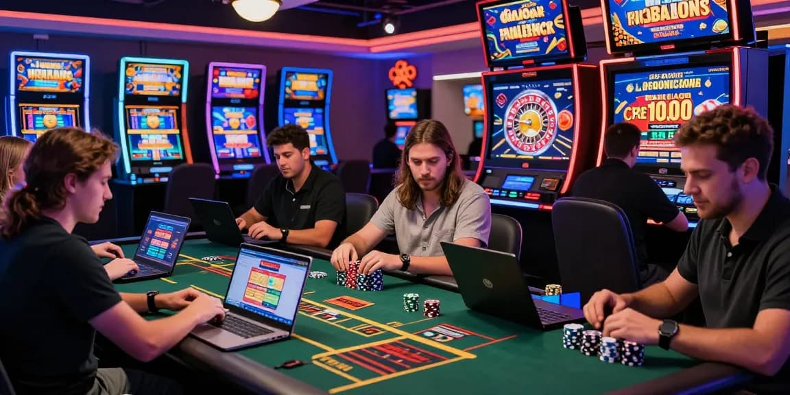 Joueurs engagés profitant de casino en ligne francais avec des jeux de croupier en direct sur des appareils numériques.