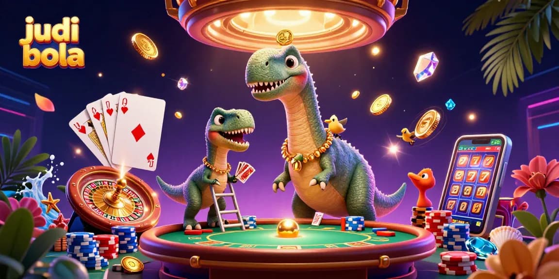 Experience judi bola excitement in a dynamic, colorful 3D casino illustration.