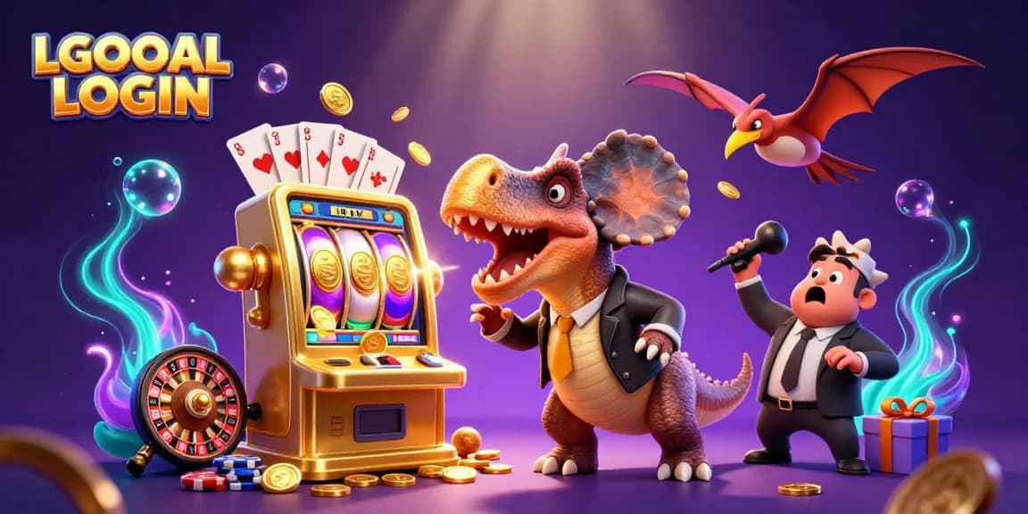 Experience the excitement of LGOGOAL LOGIN with a colorful jackpot scene featuring animated characters and slot action.