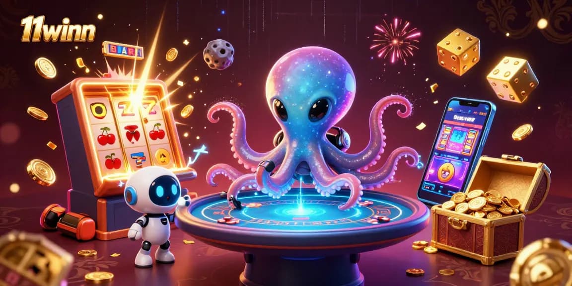 Experience thrilling 11winn gameplay with a cosmic octopus and dynamic casino elements.