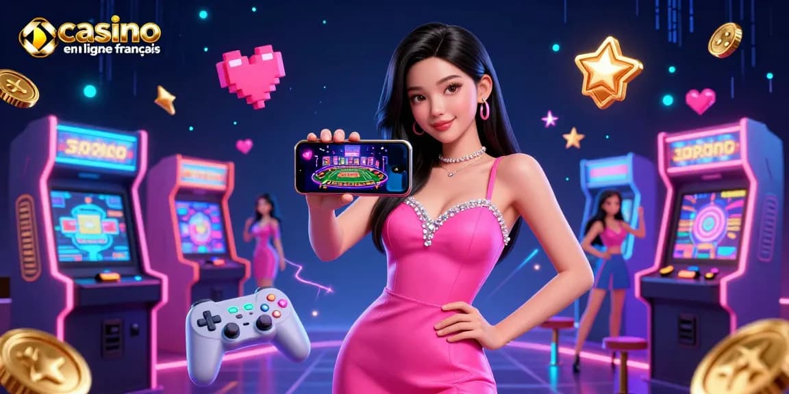 Découvrez l'excitation du casino en ligne français avec des jeux en direct captivants dans cette scène vibrante.
