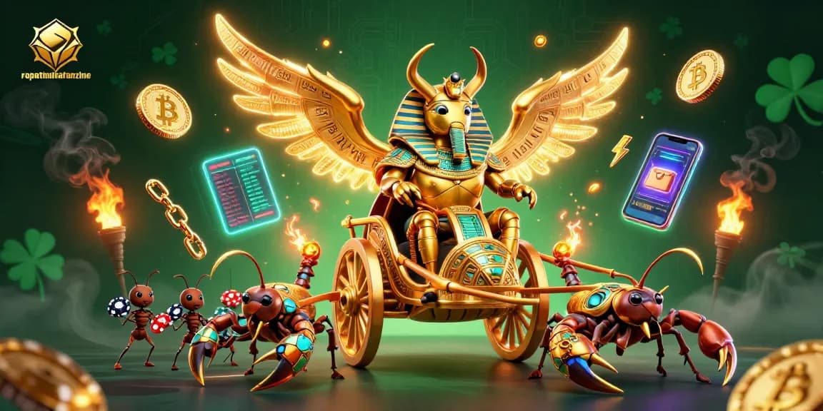 Experience intense action in ropatendidafanzine with a colossal golden scarab and crypto elements.