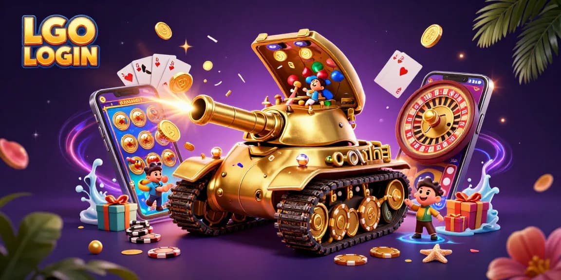 LGO LOGIN provides a vivid depiction of a cartoon beetle tank hosting a miniature casino filled with excitement and game elements.