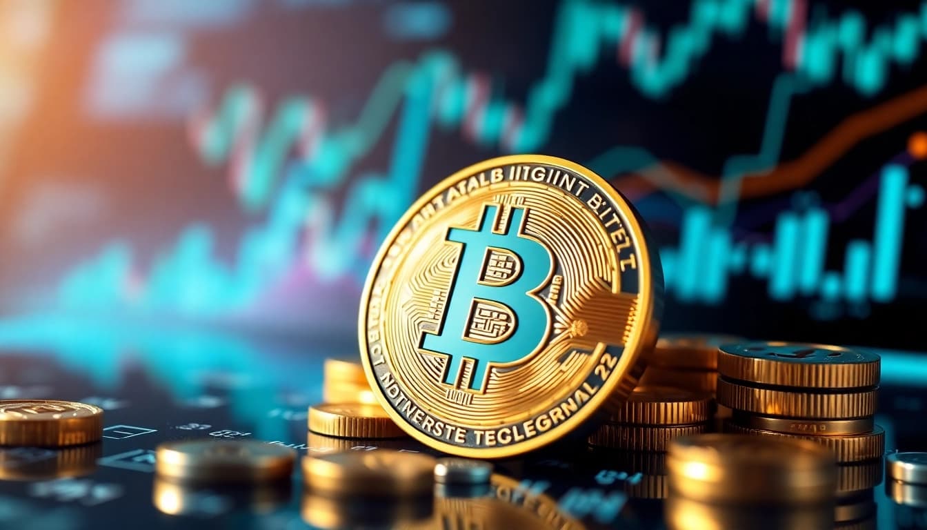 Comprendre bitcoin avec une illustration de pièce de bitcoin et des symboles financiers.