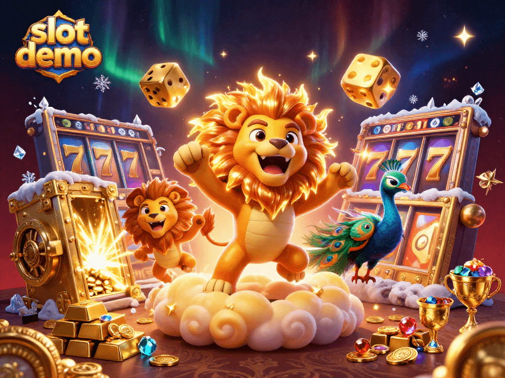 Slot demo membawa keseruan dengan karakter kucing singa dan elemen permainan kasino yang spektakuler.