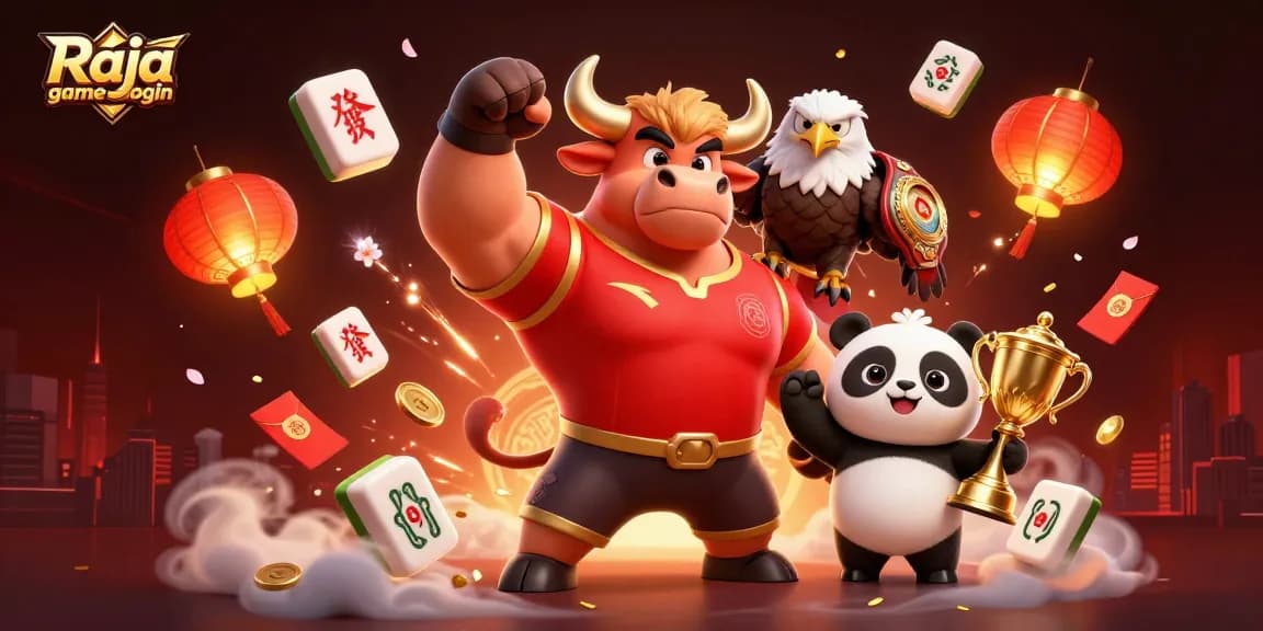 Experience the excitement of Raja game login with victory poses and rich decorations in this engaging casino illustration.