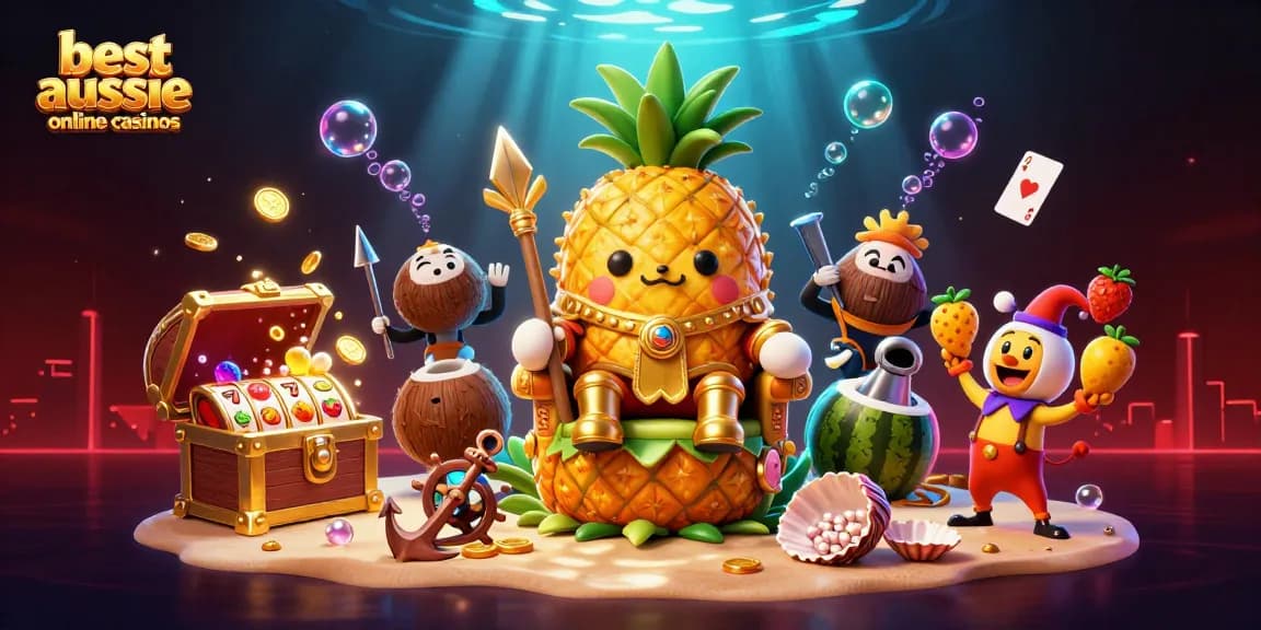 Experience thrilling moments at the best aussie online casinos with vibrant characters and casino elements.