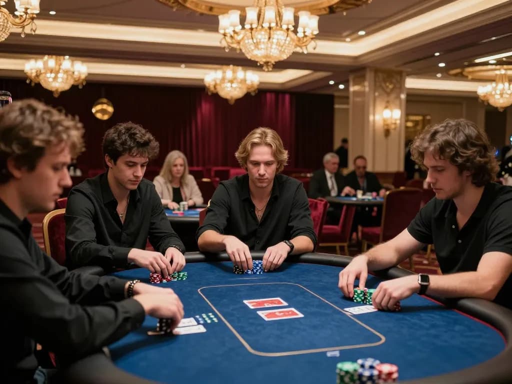 Players in a high-stakes poker game at a luxurious casino showcasing the essence of liên minh okwin.
