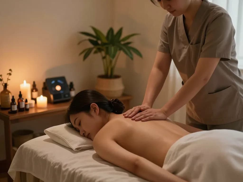 Relaxing Swedish massage experience at https://www.makangs.com/region/국내/서울-/마사지-스웨디시, featuring ambient lighting and soothing elements.