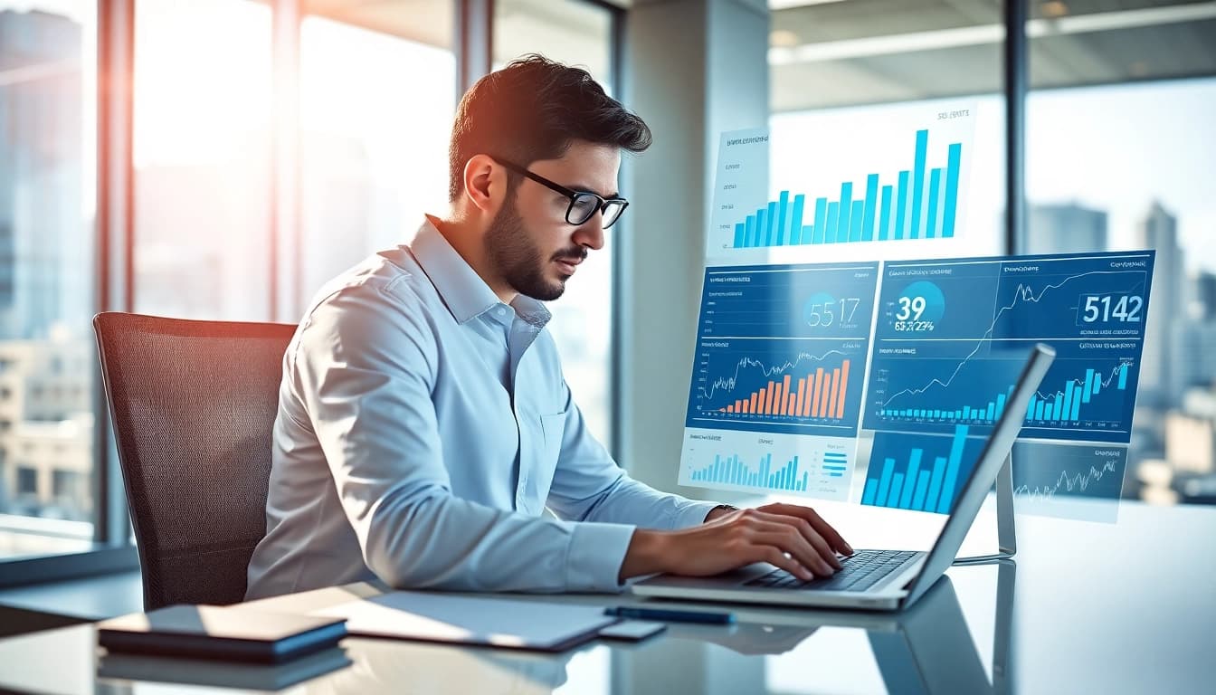 Expert analyzing data for linkedin sales navigator data extraction using advanced metrics in a modern workspace.