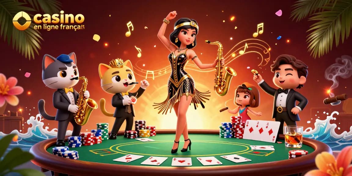 Vivez un gameplay palpitant au casino en ligne français avec une scène de casino dynamique incluant des éléments de poker.