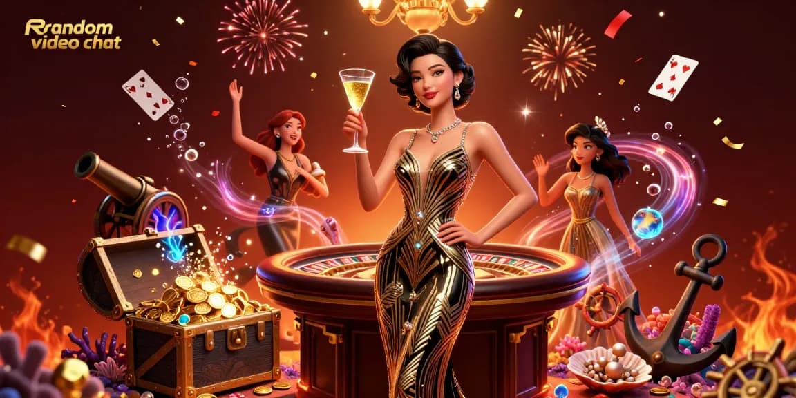 Engage in exciting random video chat while exploring dazzling casino elements and games.
