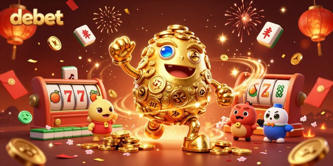 Experience the thrill of debet gameplay with the animated golden golem and slot reels in action.