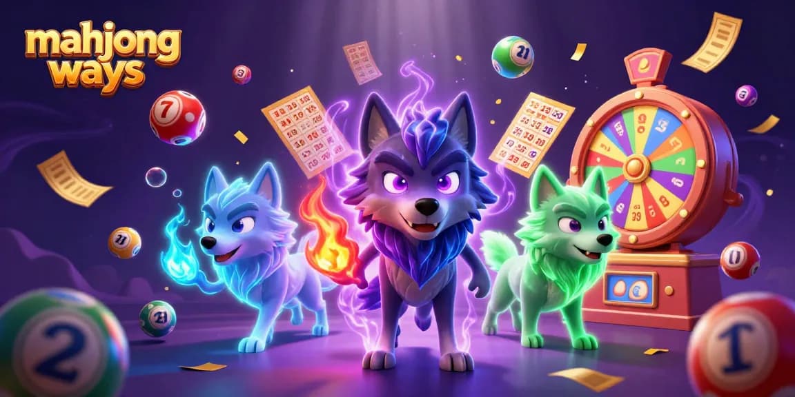 Engage in Mahjong Ways with a dynamic scene of ghostly wolves surrounded by vibrant lottery elements.