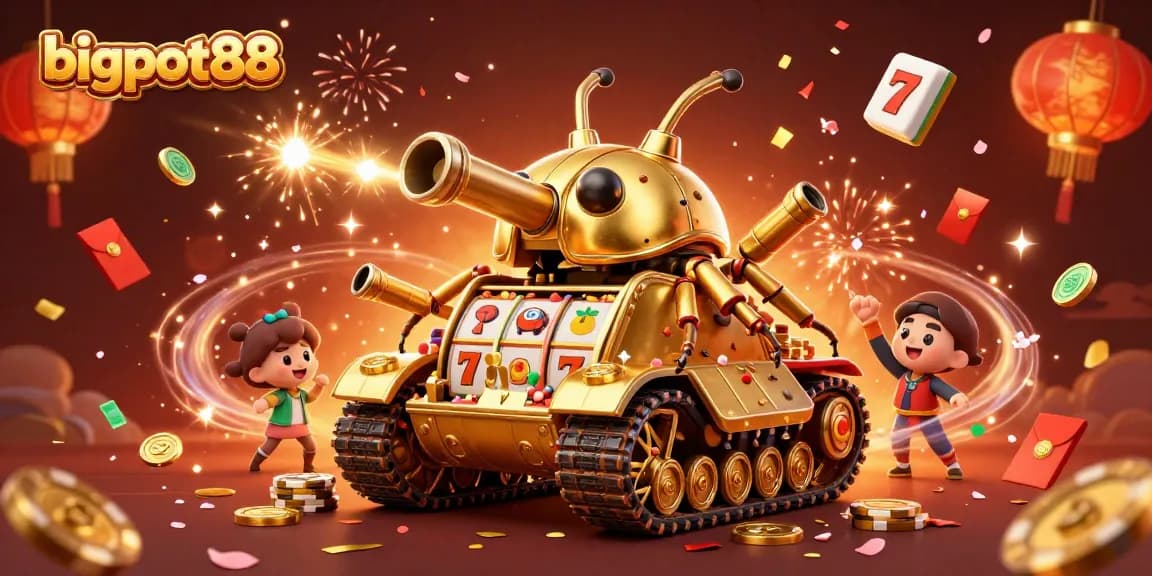 Play with excitement at bigpot88's vibrant casino scene showcasing unique game elements and festive celebrations.