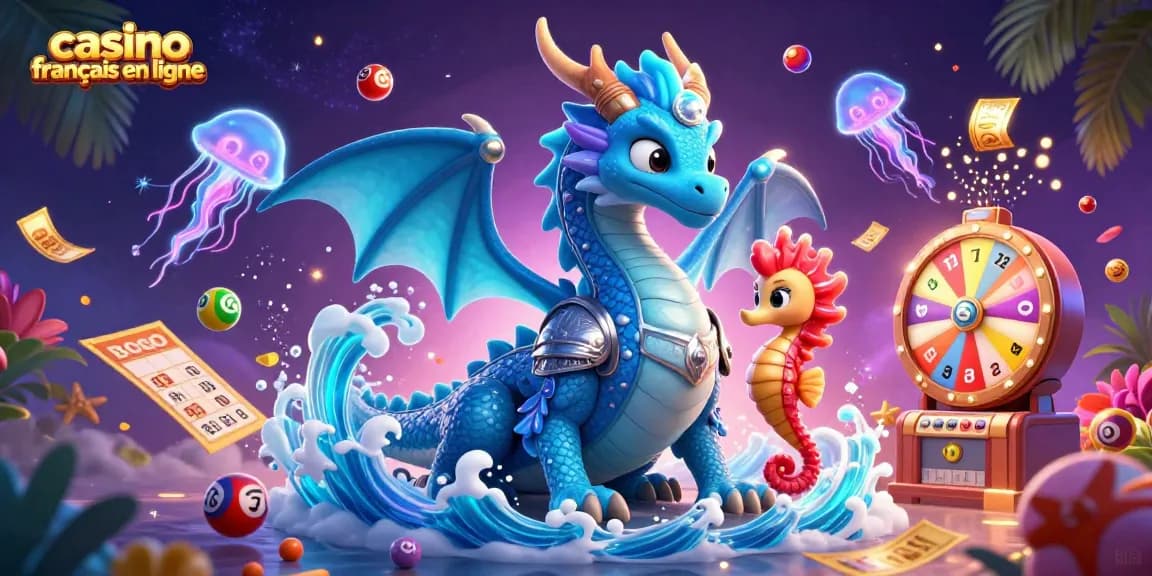 Jouer à des jeux dans un casino français en ligne rempli de magie, avec un dragon aquatique et des gelées colorées.