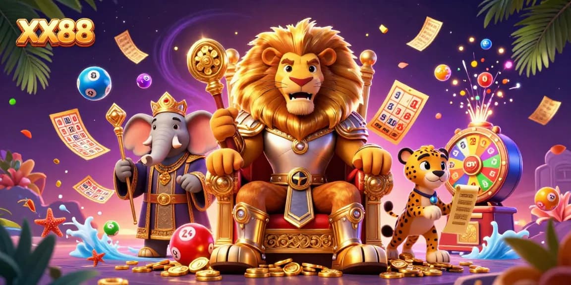 Engage in thrilling gameplay at XX88 with vibrant lottery elements and dynamic casino characters.
