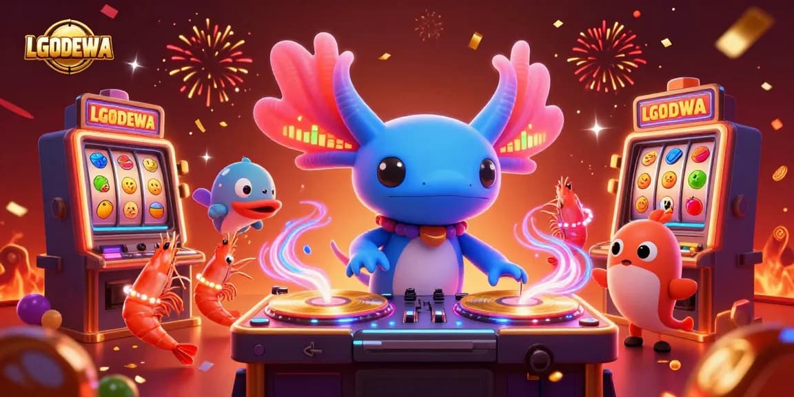 Experience the vibrant LGODEWA casino scene with neon characters celebrating jackpot wins in style.