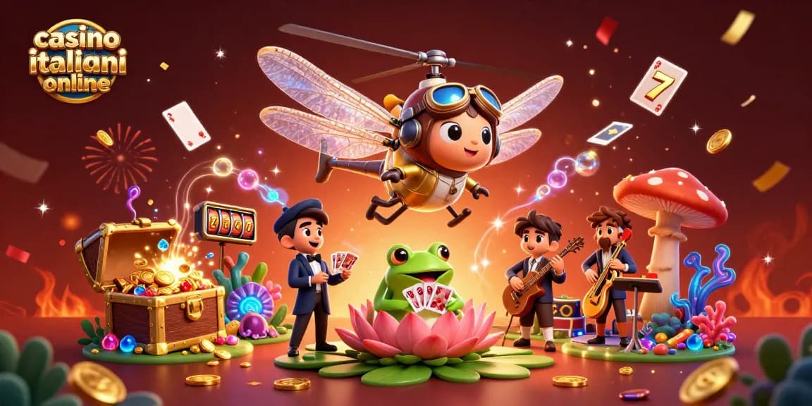 Gioca nei migliori casino italiani online con la giacca dorata e il croupier rana al tavolo delle carte.