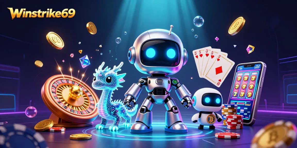 Experience winstrike69 with captivating casino action and 3D visuals in a vibrant digital scene.
