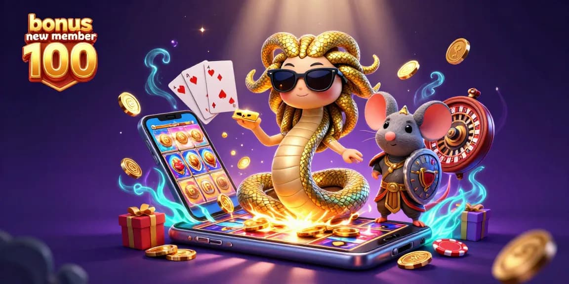 Engage with bonus new member 100 in an enchanting 3D casino-themed illustration, featuring lively characters and vivid gameplay.