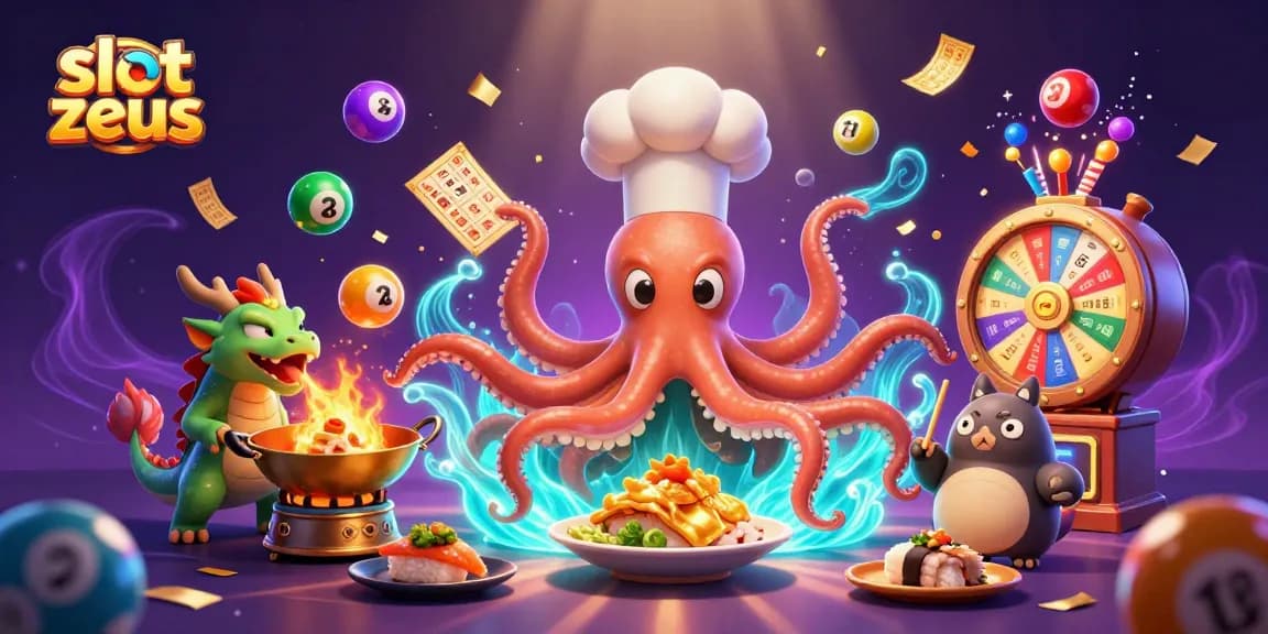 Experience the excitement of slot zeus with vibrant characters and thrilling casino elements in this dynamic illustration.
