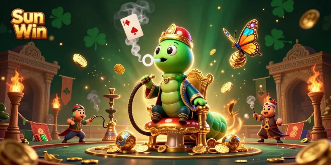 Experience thrilling gameplay at Sun Win as the vibrant caterpillar master presides over a dazzling casino scene.