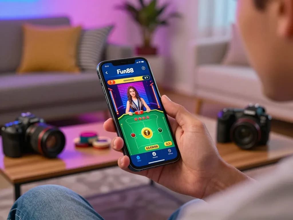 Engaging with the Fun88 app for live betting in a cozy home setting.