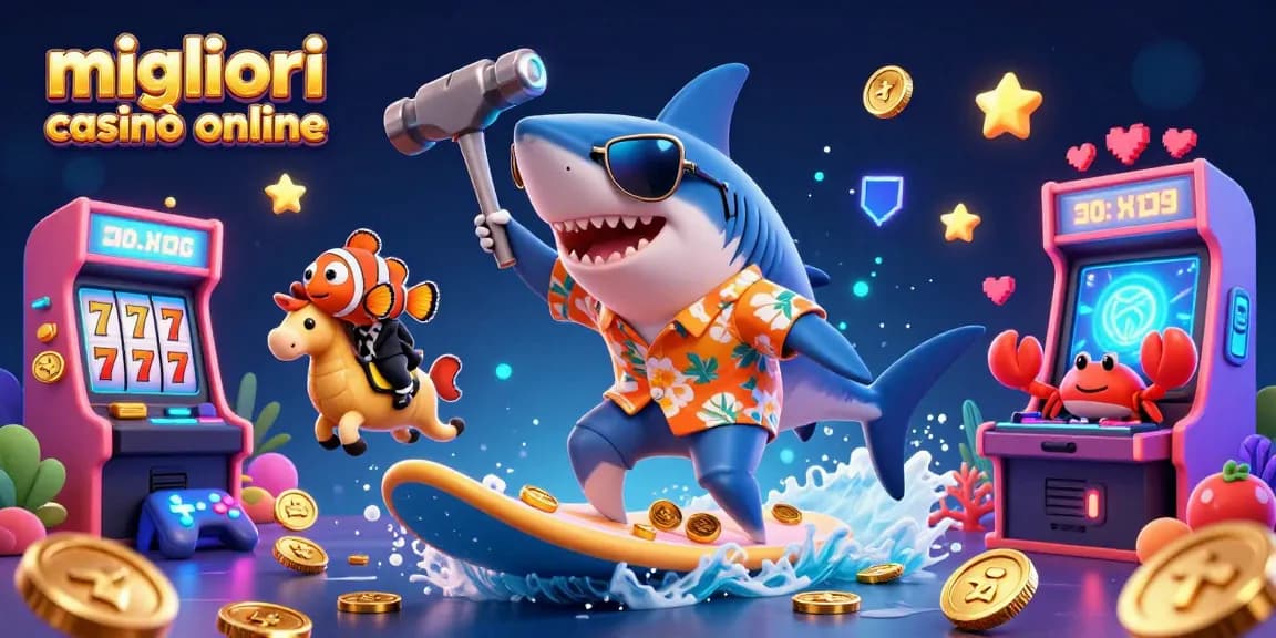Scopri l'emozione dei migliori casinò online con elementi vivaci e personaggi dinamici che illustrano il divertimento del casinò.