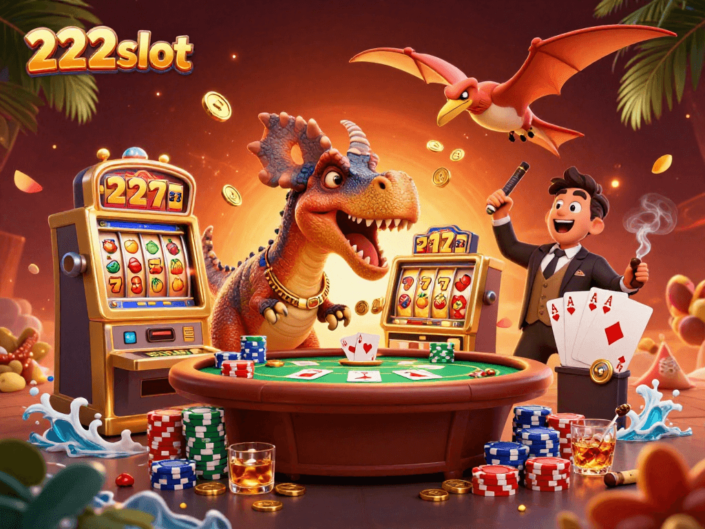 Menangkan jackpot di 222slot dengan gambar ilustrasi kasino penuh warna dan karakter menarik.