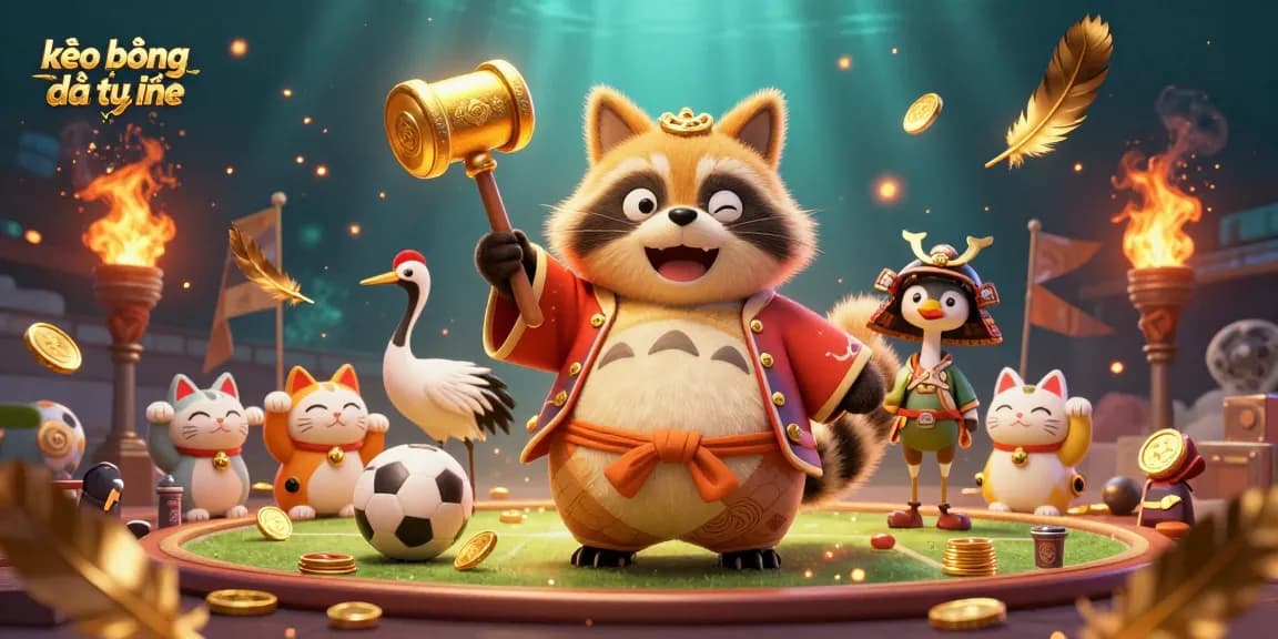 Engage in kèo bóng đá trực tuyến with dynamic sports betting elements and vibrant characters.