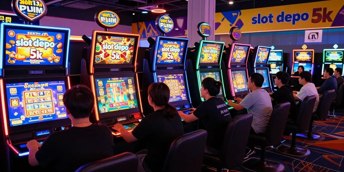 Engaging casino gaming scene with players enjoying slot depo 5k games, vibrant atmosphere and colorful displays.