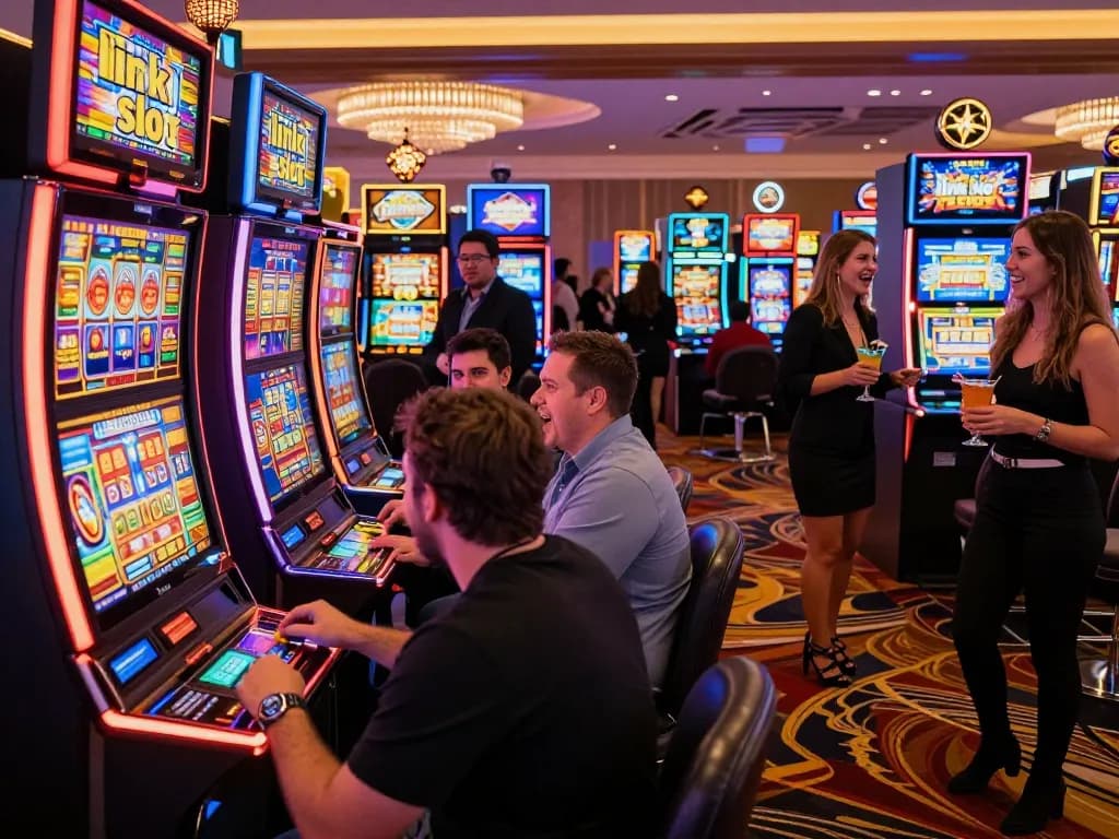 Pemain yang bersemangat mengalami mesin slot link di lingkungan kasino Las Vegas.