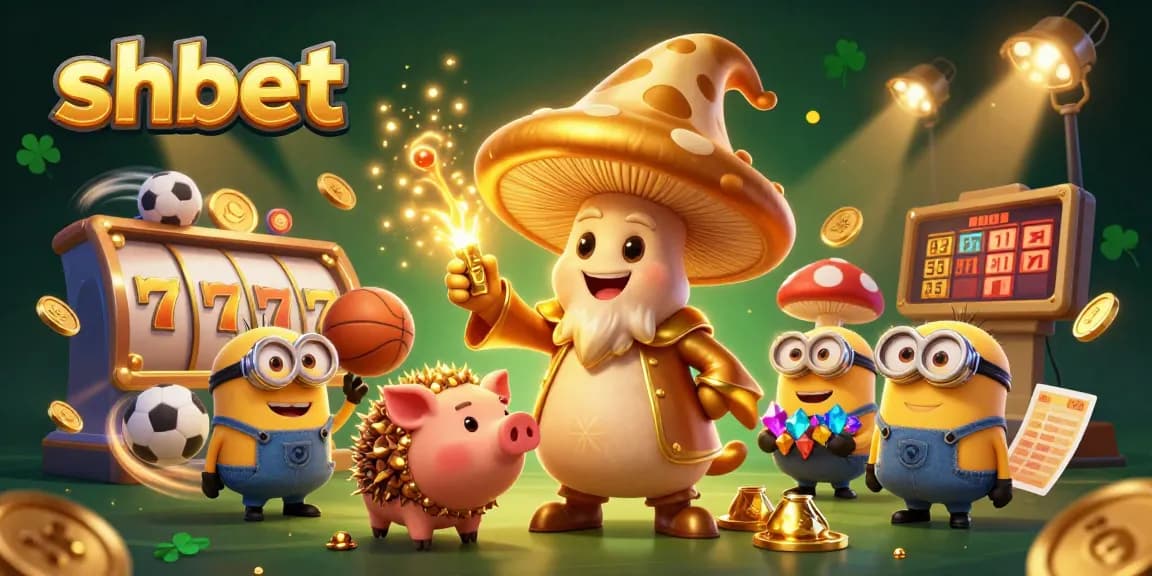 Treasure hunting at SHBET with a wizard, pig, and gem-carrying minions in a vibrant 3D scene.