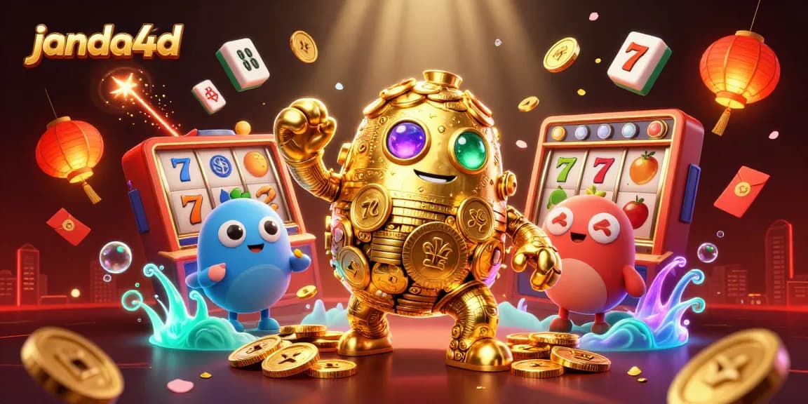 Janda4d hadir dengan golem emas kuno dan simbol mesin slot, menampilkan keberuntungan di kasino online
