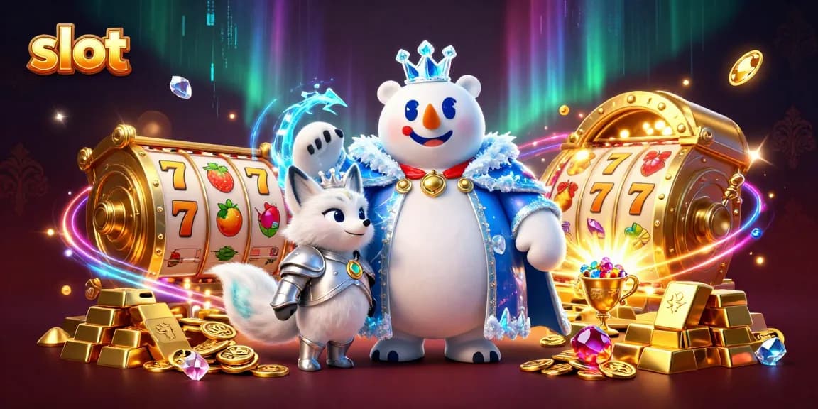 Spin slot reels with luck in a vibrant, treasure-filled casino scene.