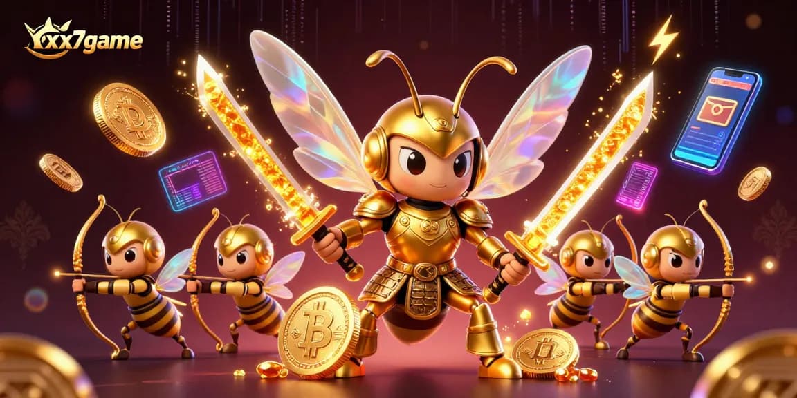 Enter the exciting world of xx7game with a dynamic 3D illustration of a samurai hornet leading a gaming adventure.