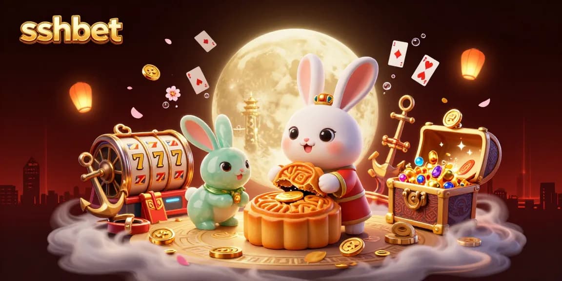 Play slots with sshbet as a moon rabbit unveils jackpots on the lunar surface in this vibrant digital art.