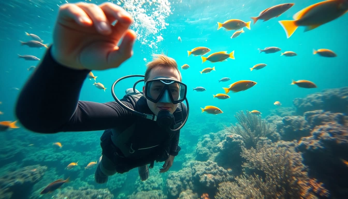 Schnuppertauchen mit einem Taucher in einer farbenfrohen Unterwasserumgebung