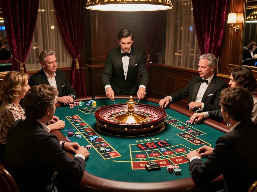 Exciting roulette gameplay featuring 388bet with enthusiastic players and a professional croupier.