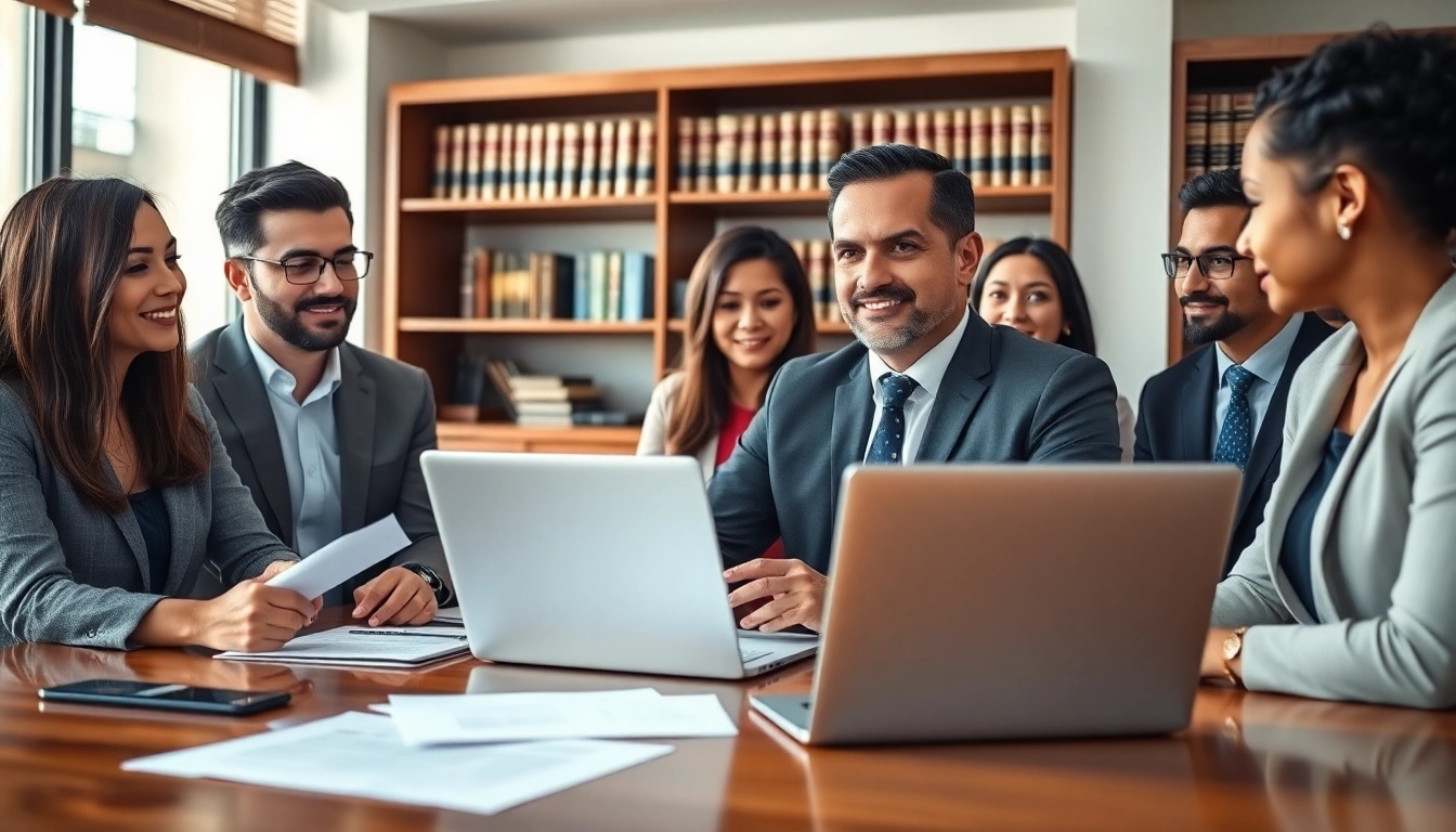 Jacksonville Immigration Lawyer engaging with clients in a modern office setting.