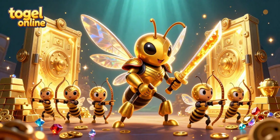 Engage with togel online games featuring vibrant 3D hornet characters in a dynamic casino scene.